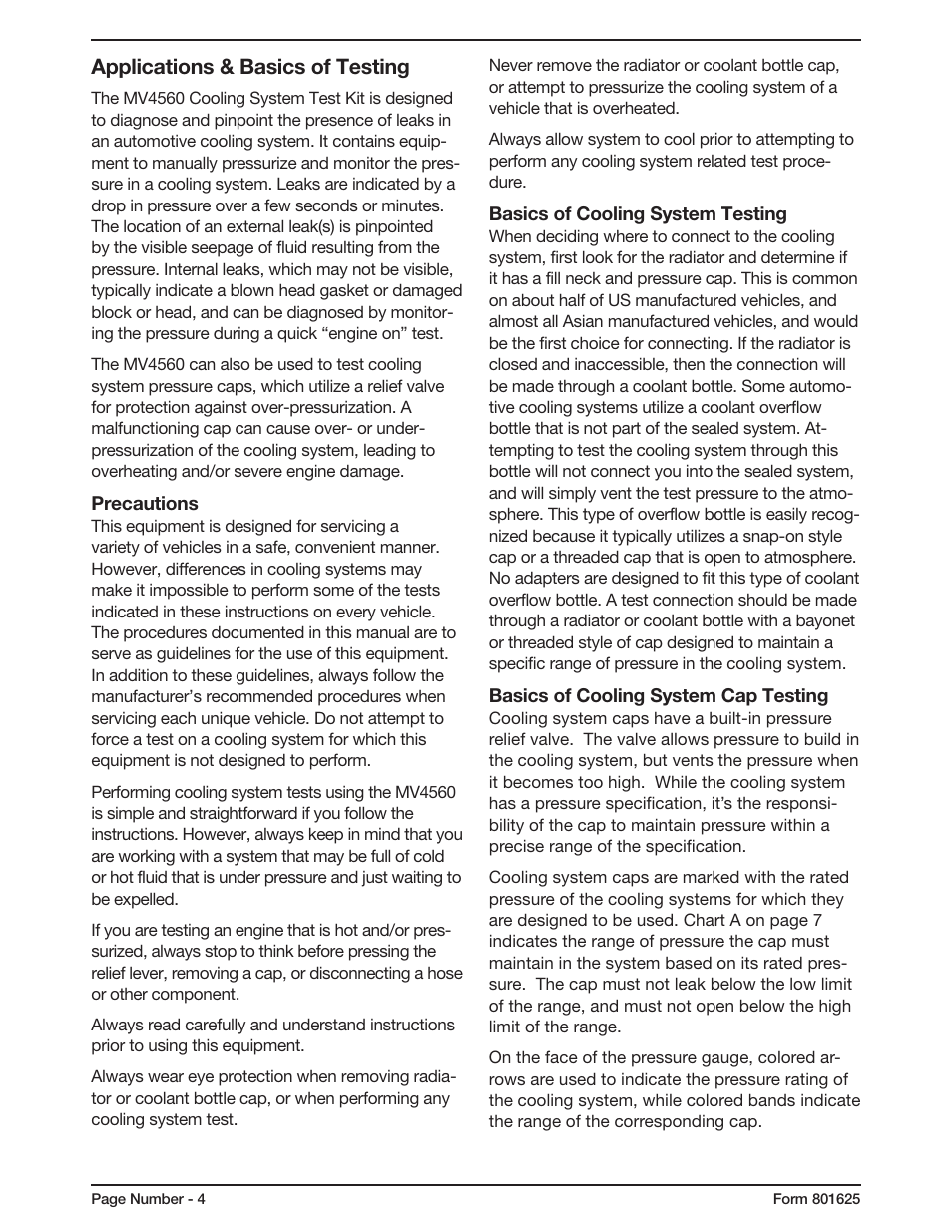 Applications & basics of testing | Mityvac MV4560 COOLING SYSTEM TEST KIT User Manual | Page 4 / 40