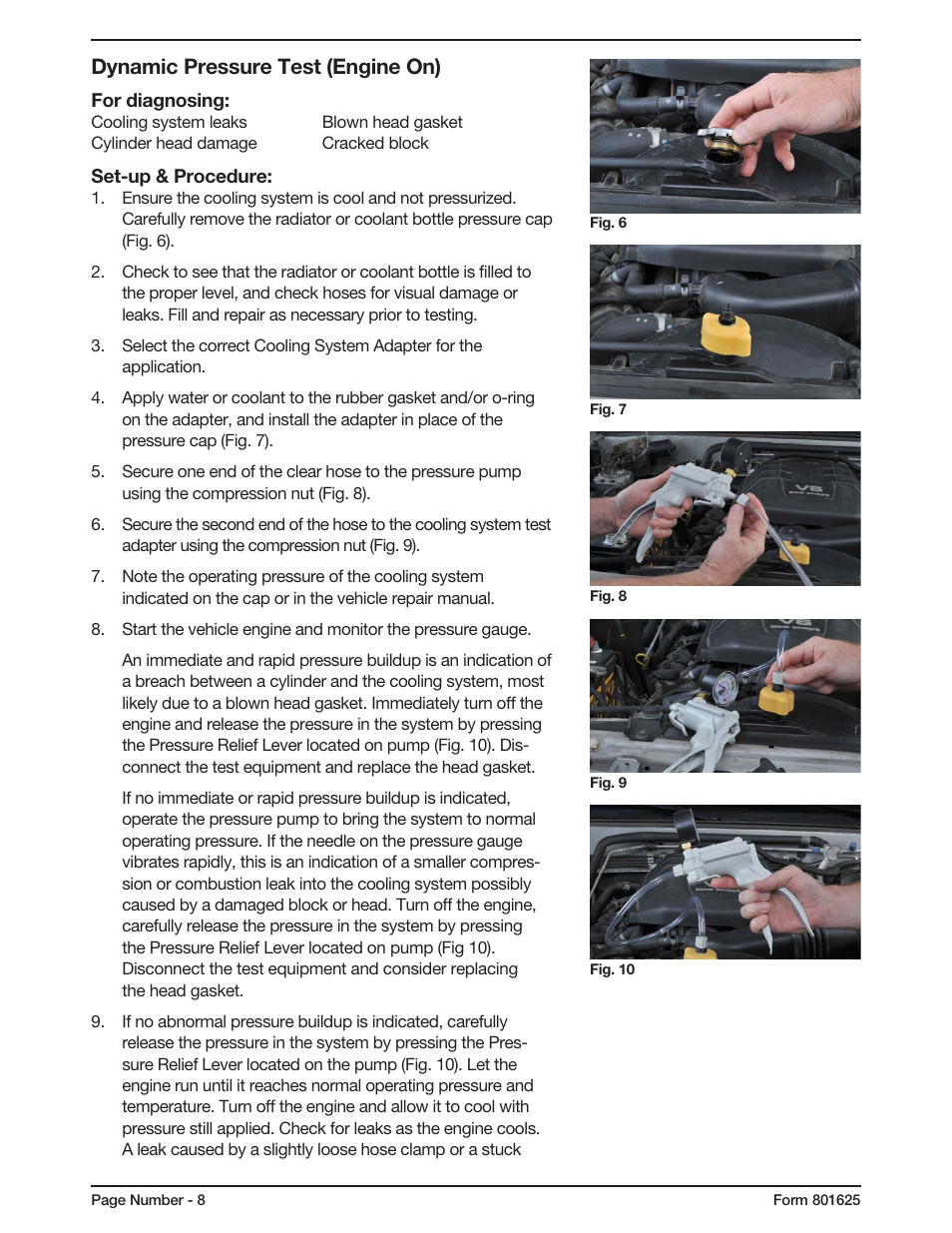 Dynamic pressure test (engine on) | Mityvac MV4560 COOLING SYSTEM TEST KIT User Manual | Page 8 / 40