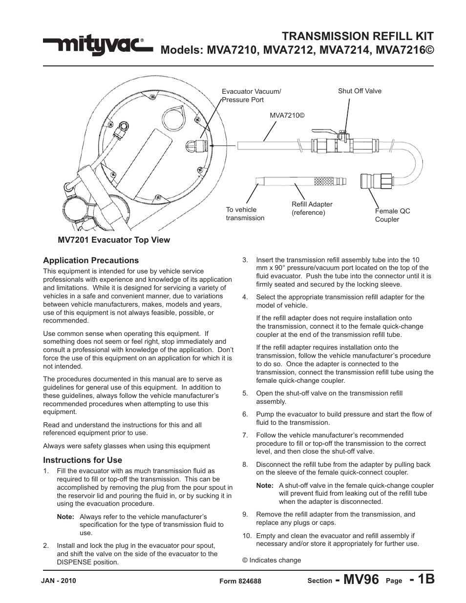 Mityvac MVA7216 TRANSMISSION REFILL KIT User Manual | 6 pages