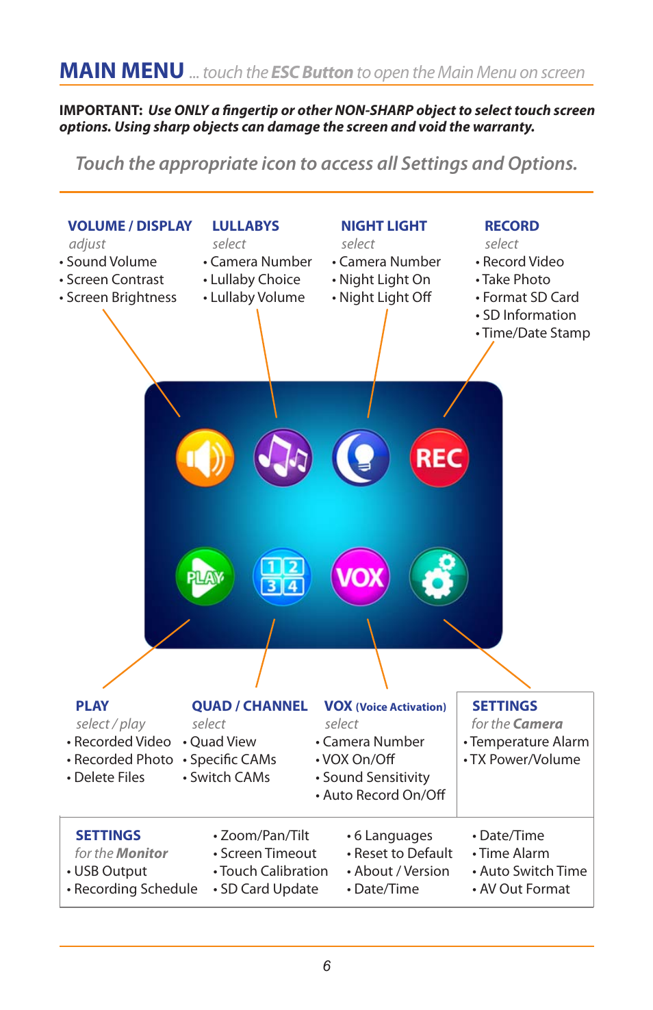 Main menu | Mobi Technologies 70208 DXR Touch User Manual | Page 8 / 24