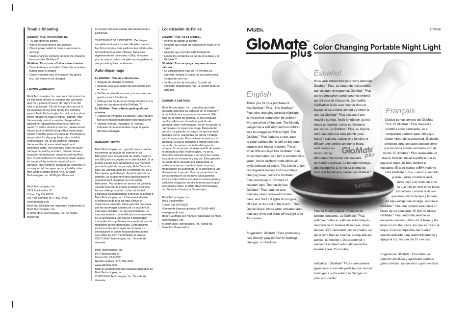 Mobi Technologies 70186 GloMate-Plus User Manual | 2 pages