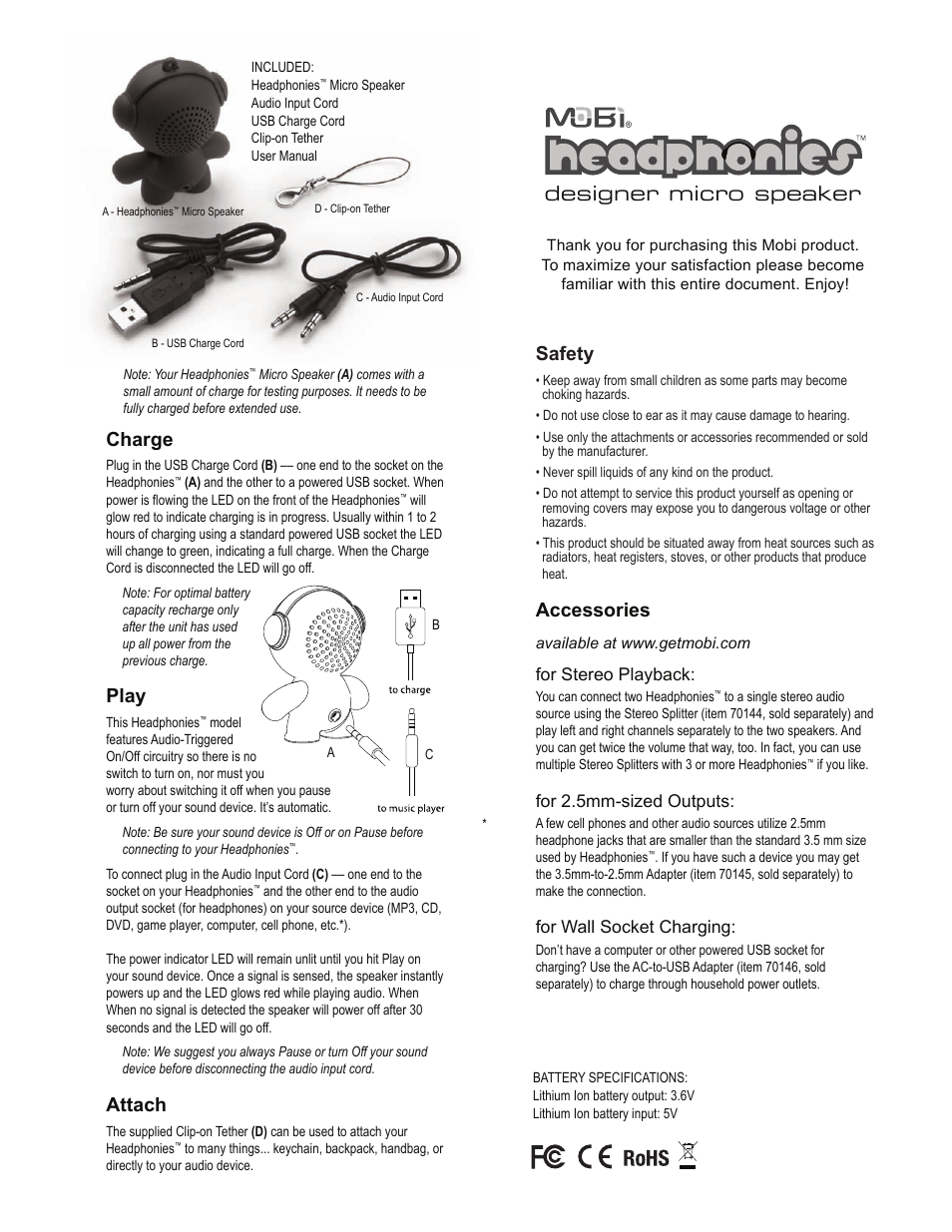 Mobi Technologies 70126-70222 Headphonies User Manual | 2 pages