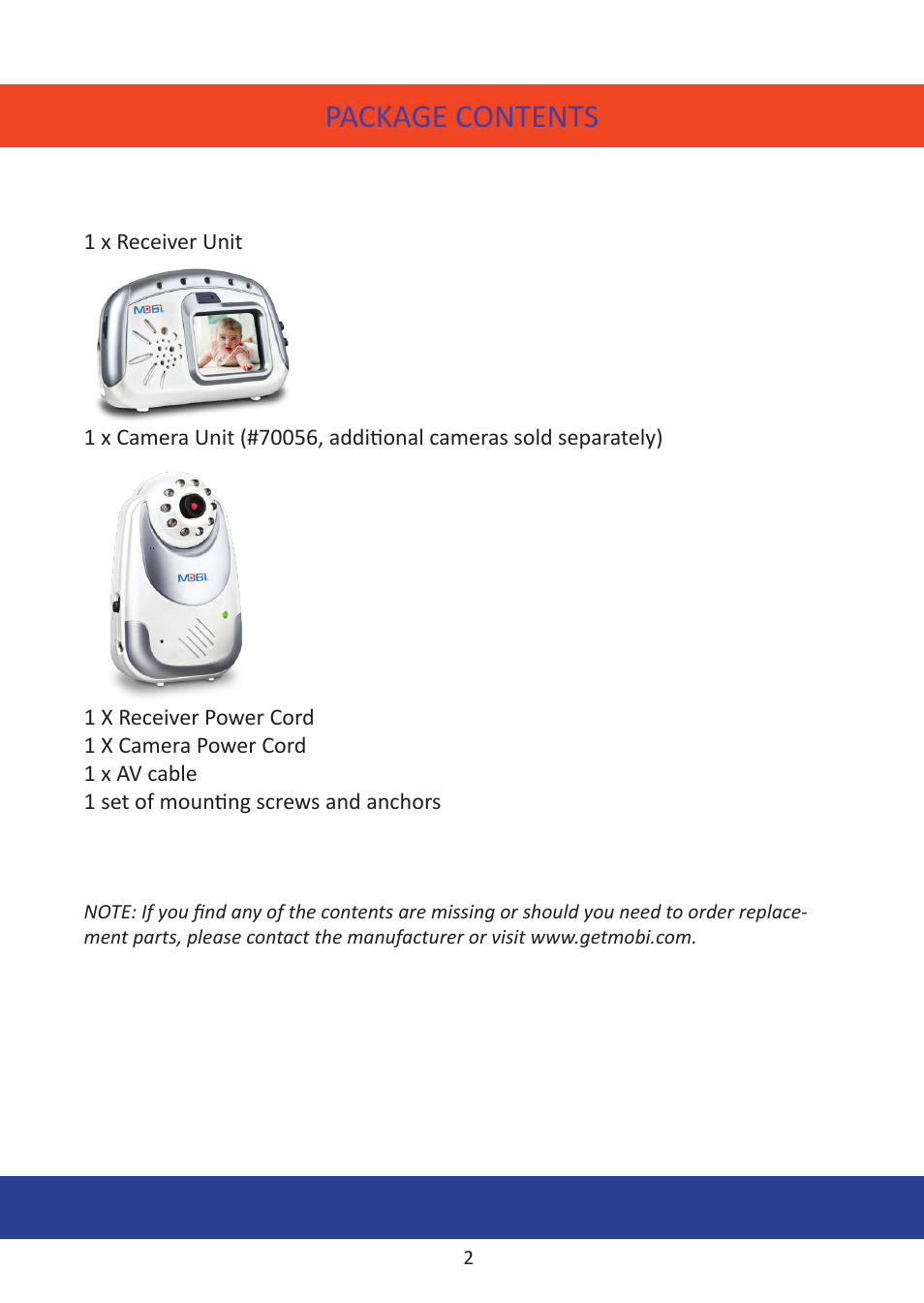 Package contents features | Mobi Technologies 70055 MobiCam Digital DL User Manual | Page 4 / 20