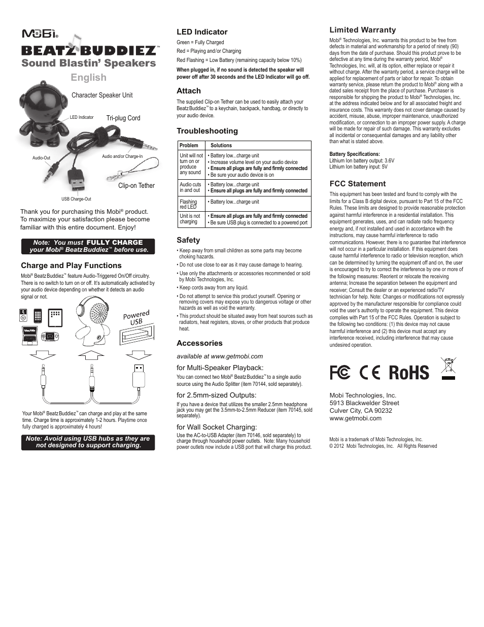 Mobi Technologies BeatzBuddiez User Manual | 2 pages