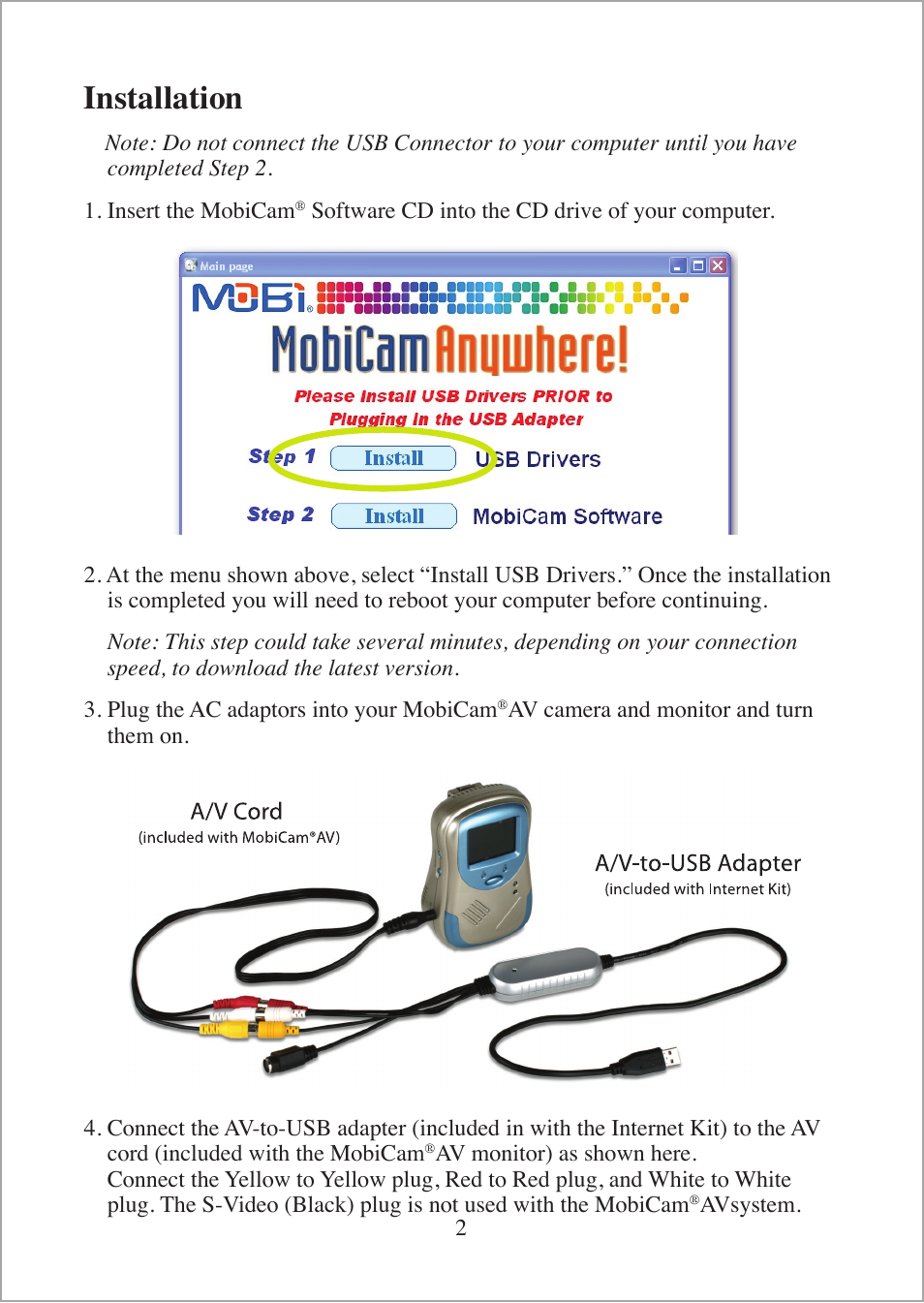 Installation | Mobi Technologies 70168 MobiCam Internet Kit User Manual | Page 4 / 16
