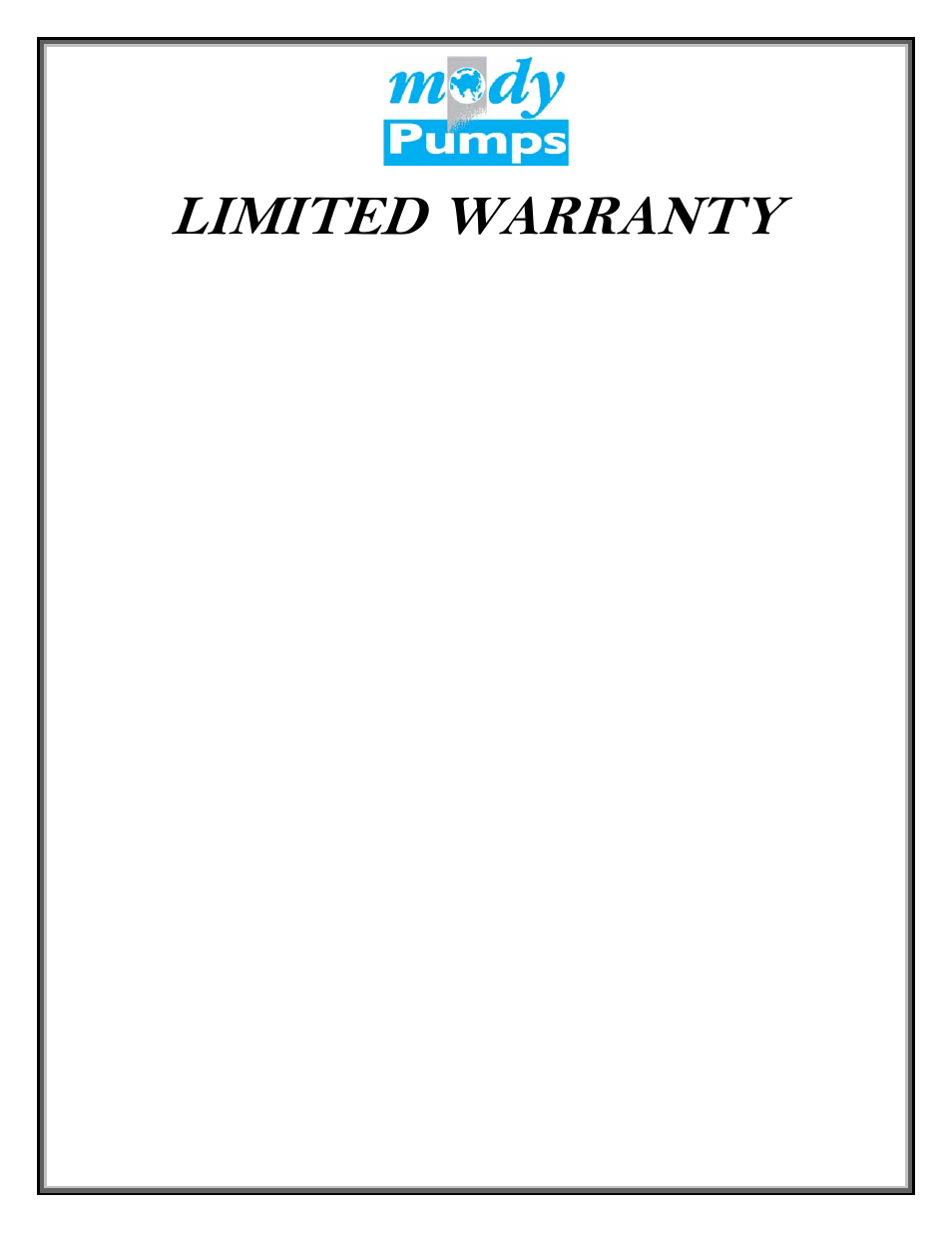 Limited warranty | Mody Pumps G 706 T_316SS User Manual | Page 15 / 15