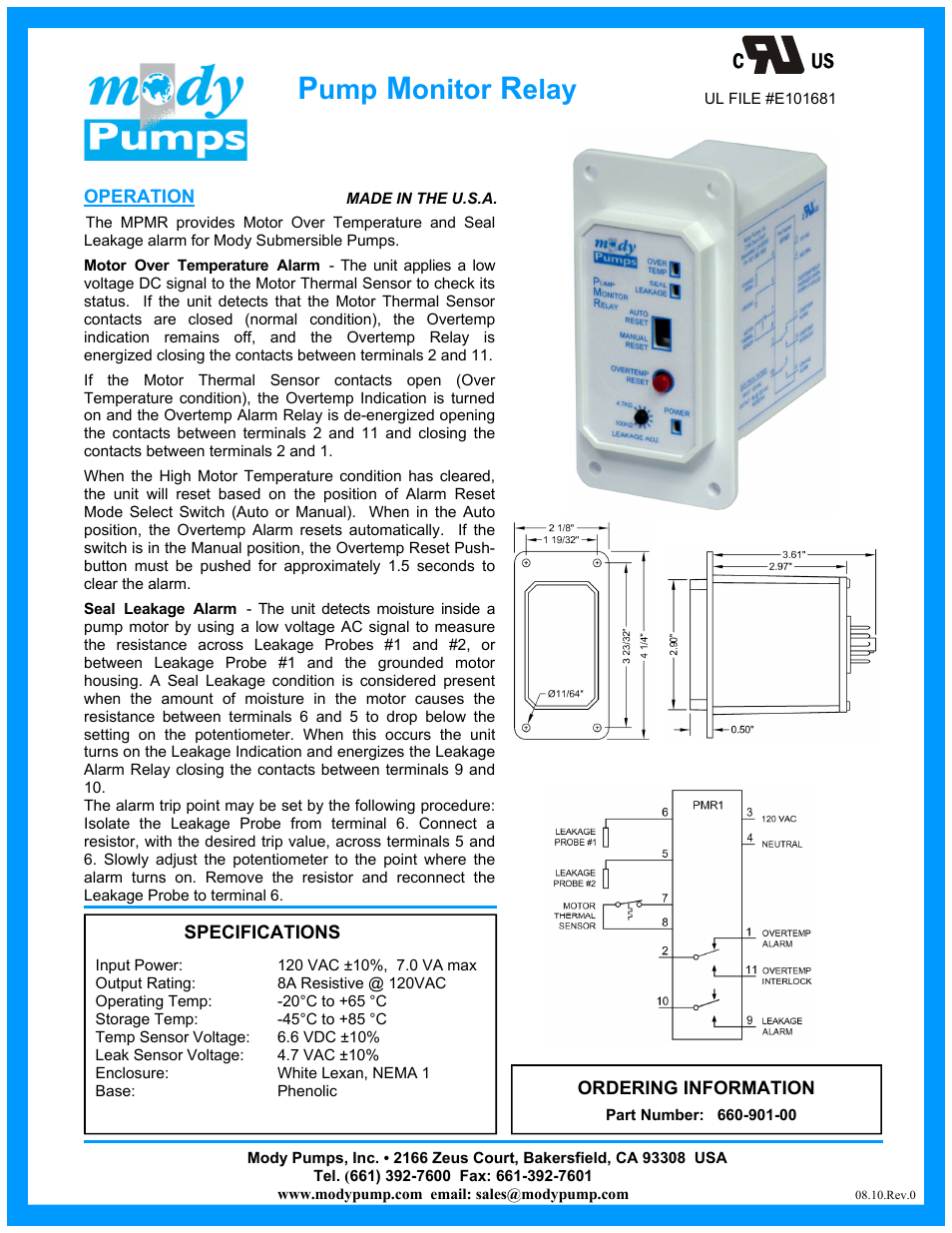 Onitor, Elay | Mody Pumps MSXP8 User Manual | Page 13 / 18