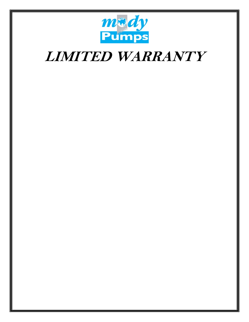 Limited warranty | Mody Pumps MSXP8 User Manual | Page 18 / 18