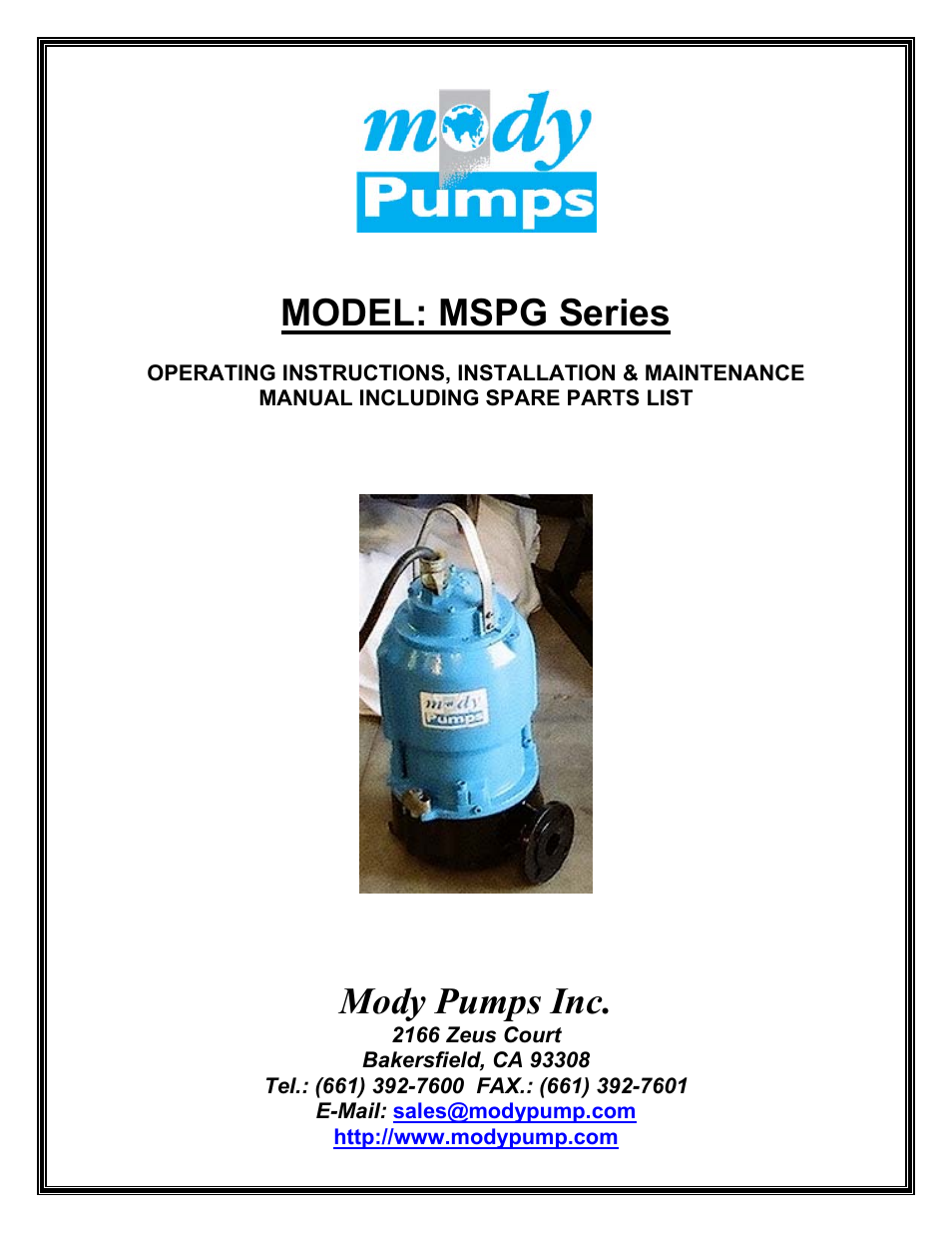 Mody Pumps MSPG Series User Manual | 12 pages