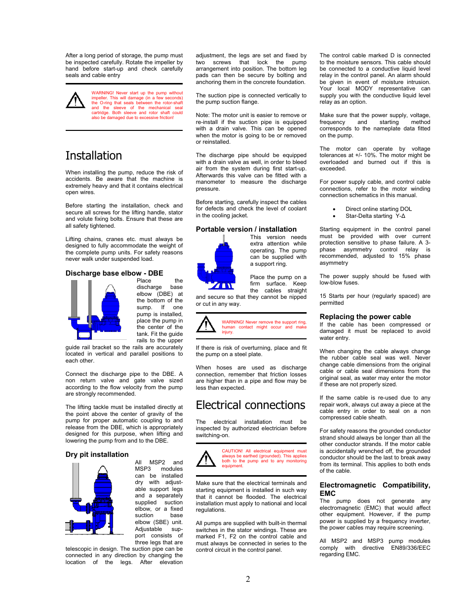 Installation, Electrical connections | Mody Pumps MSPG Series User Manual | Page 4 / 12