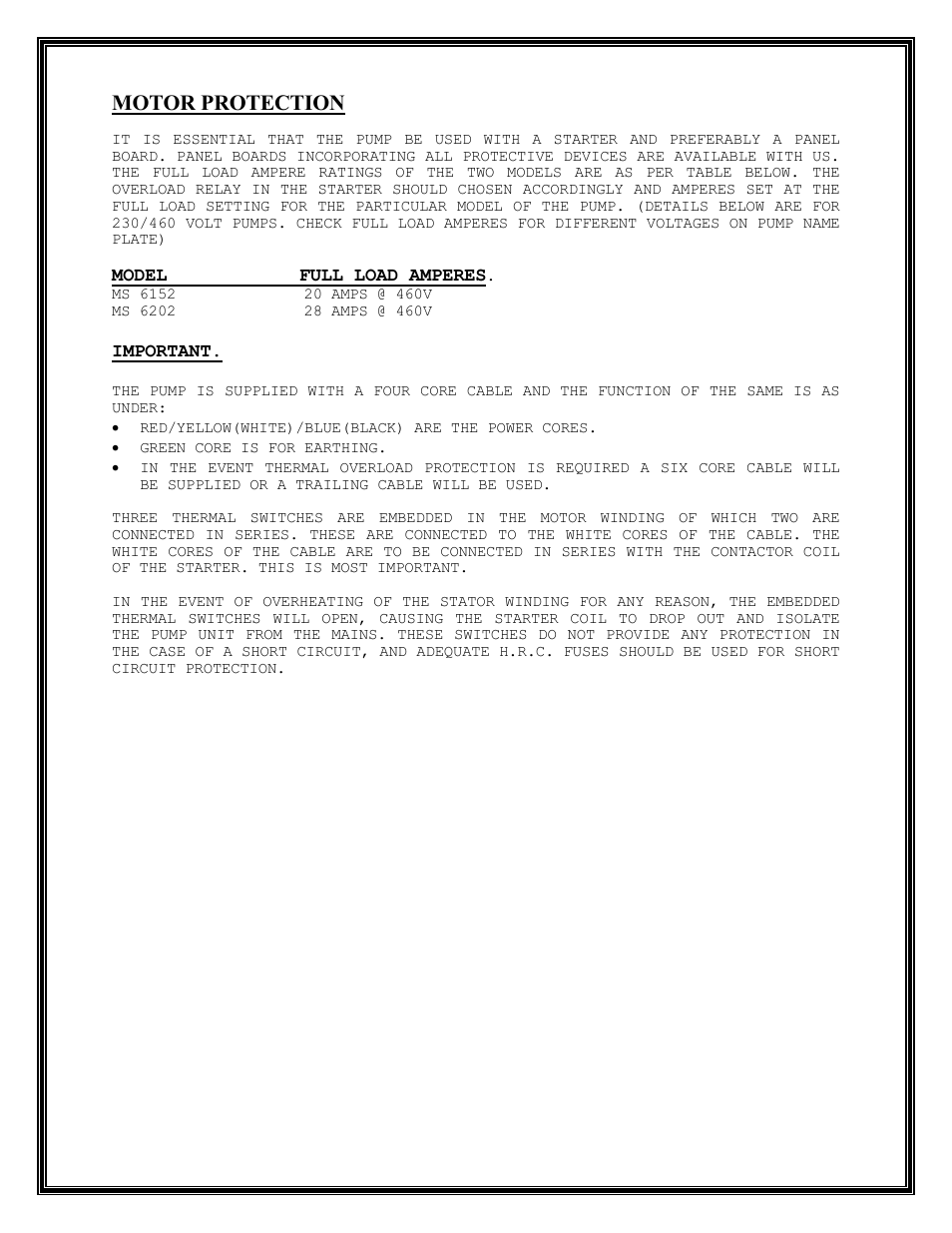 Motor protection | Mody Pumps MS 6202 User Manual | Page 6 / 21