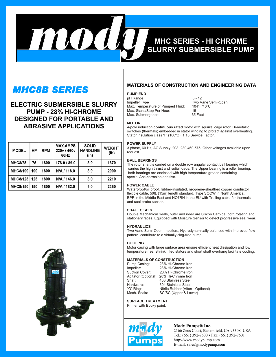 Mody Pumps MHC8B SERIES User Manual | 2 pages