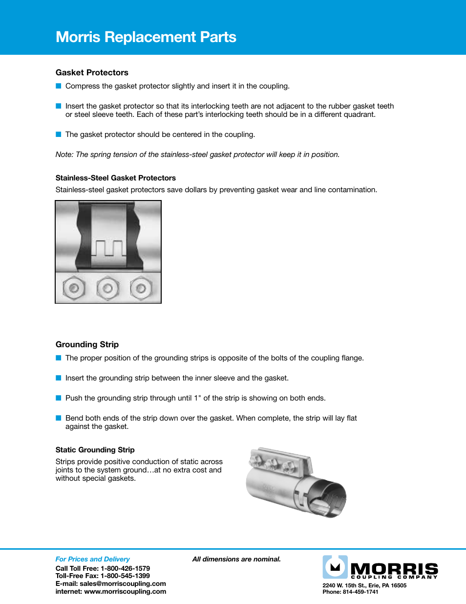 Morris Couplings – Gasket Protectors, Grounding Strip User Manual | 2 pages