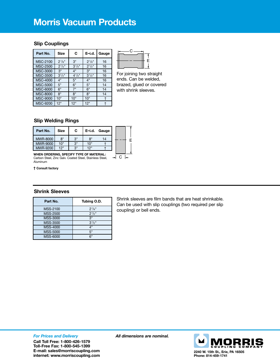 Morris Vacuum Products - Shrink Sleeves User Manual | 1 page