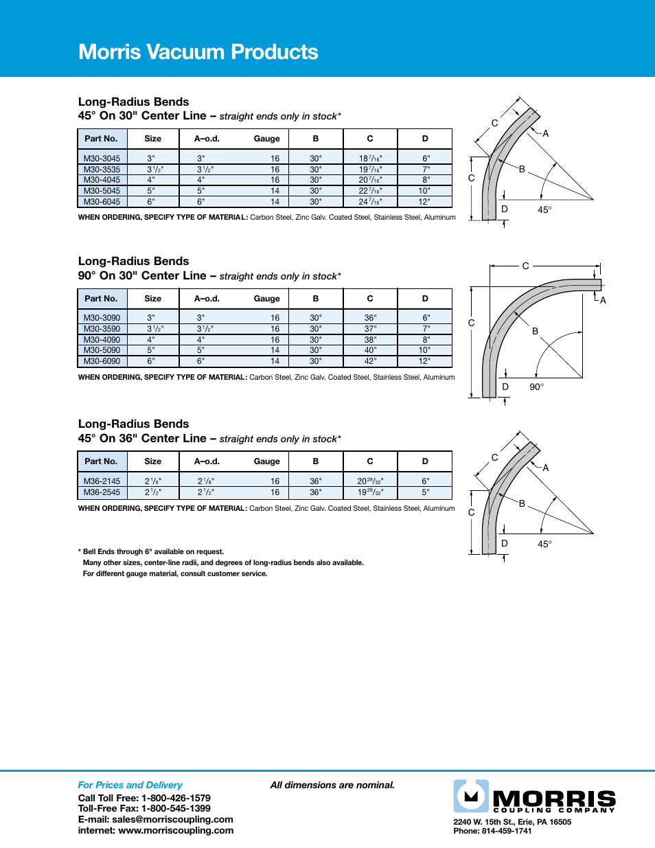 Morris Vacuum Products - Long-Radius Bends 45 On 36 Center Line User Manual | 2 pages