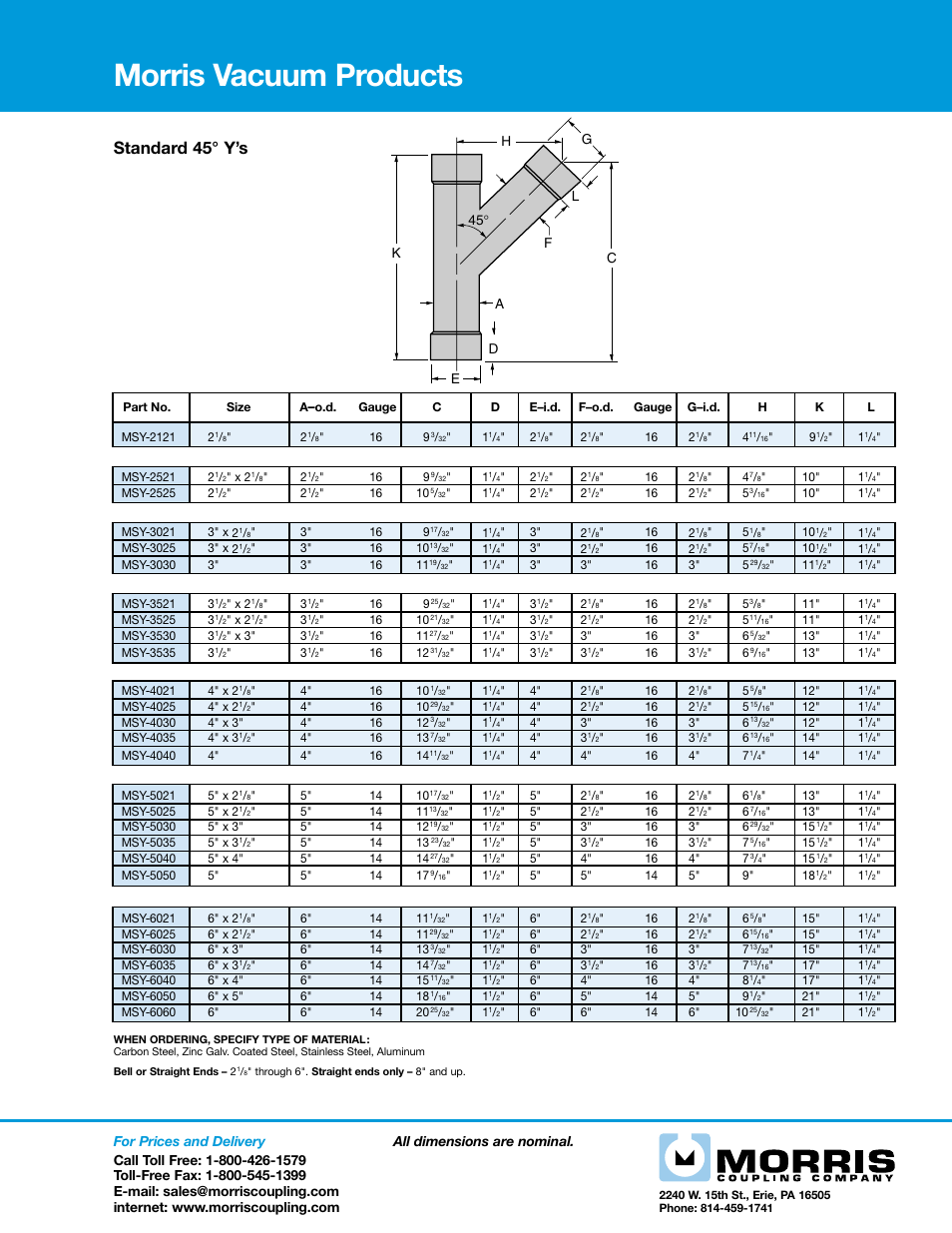 Morris Vacuum Products - Standard 45 Y’s User Manual | 2 pages