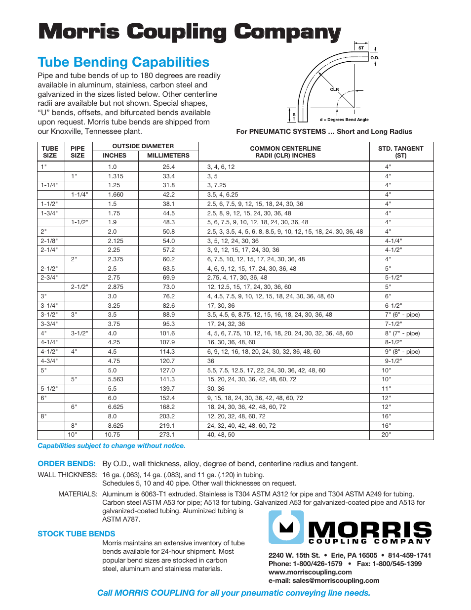 Morris Tube Bending Capabilities User Manual | 2 pages