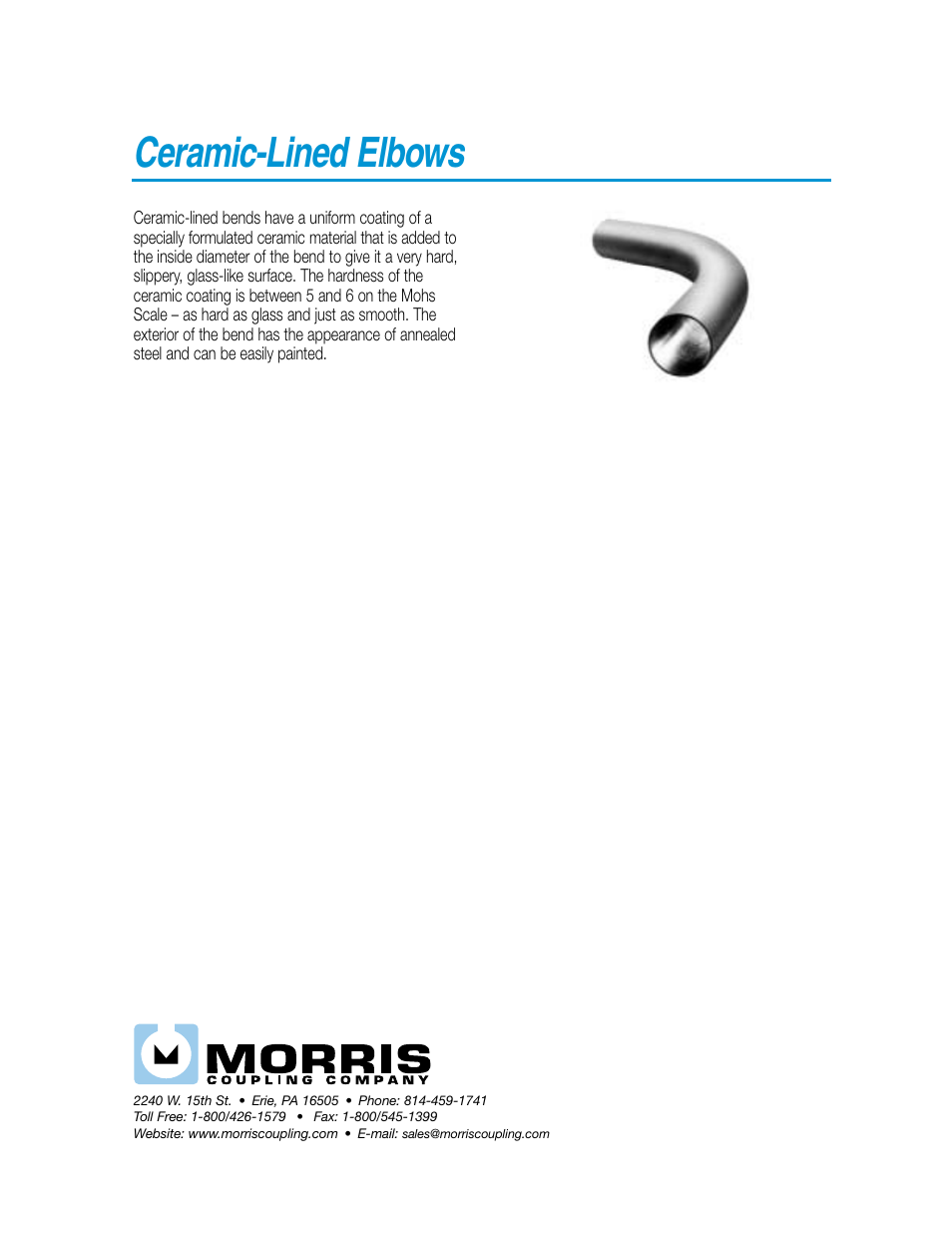 Morris Ceramic-Lined Elbows User Manual | 1 page