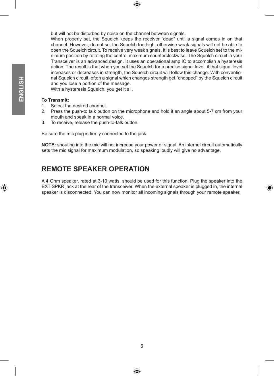 Remote speaker operation, English | MIDLAND Alan 100 Plus B User Manual | Page 12 / 68