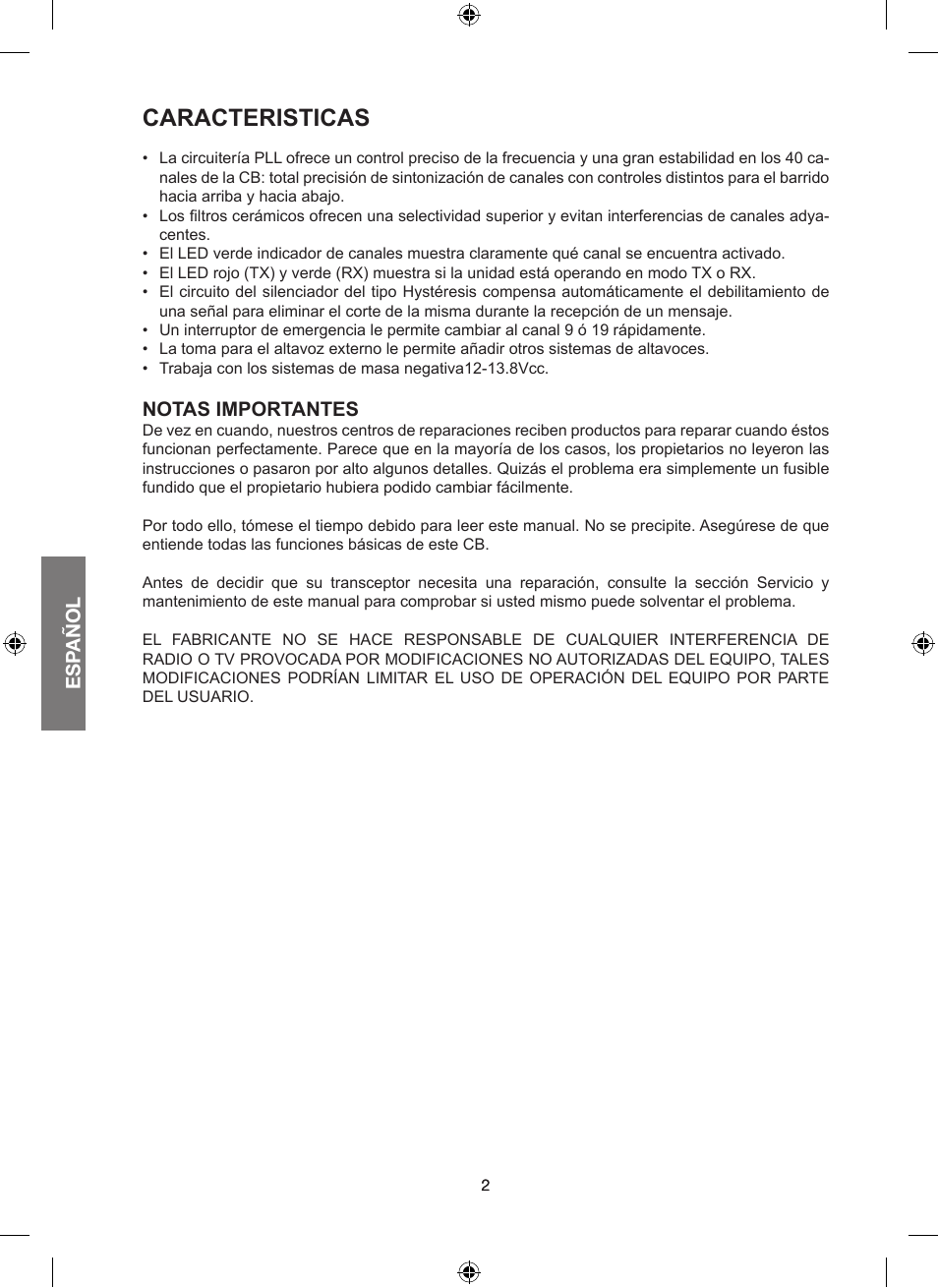 Caracteristicas | MIDLAND Alan 100 Plus B User Manual | Page 24 / 68