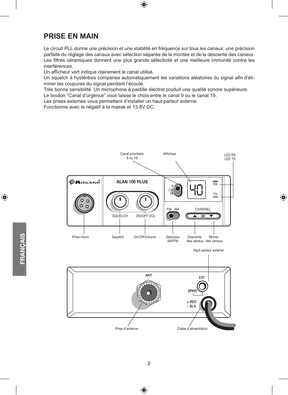 Prise en main, Français | MIDLAND Alan 100 Plus B User Manual | Page 34 / 68