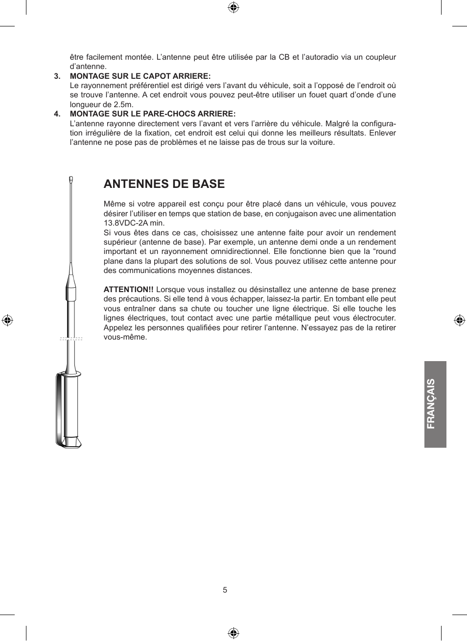 Antennes de base, Français | MIDLAND Alan 100 Plus B User Manual | Page 37 / 68