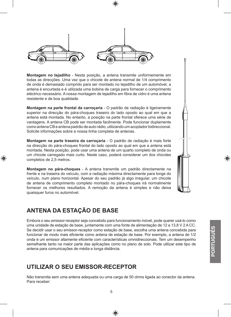 Antena da estação de base, Utilizar o seu emissor-receptor | MIDLAND Alan 100 Plus B User Manual | Page 45 / 68