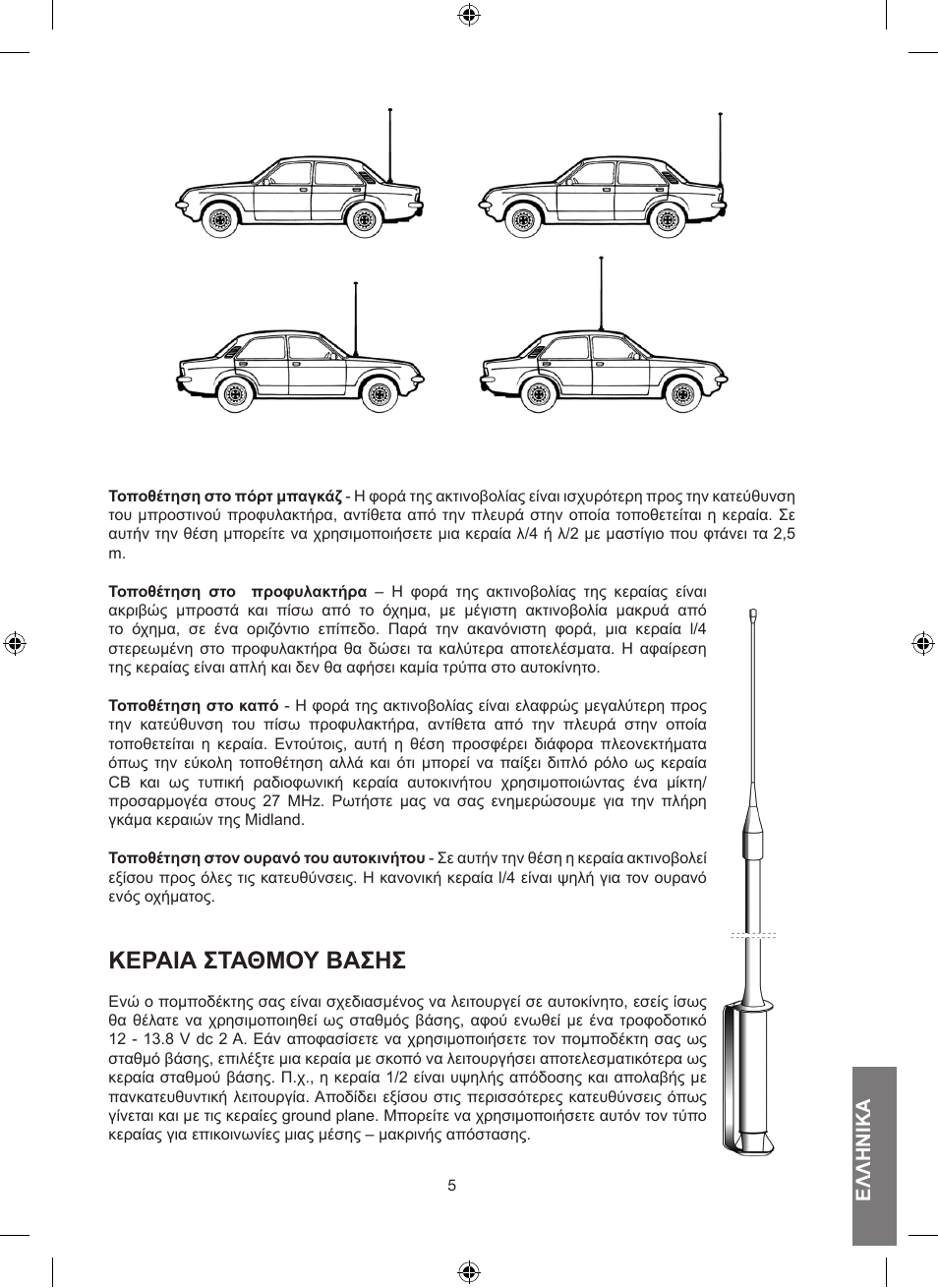 Κεράιά στάθμου βάσησ, Ελληνικά | MIDLAND Alan 100 Plus B User Manual | Page 53 / 68