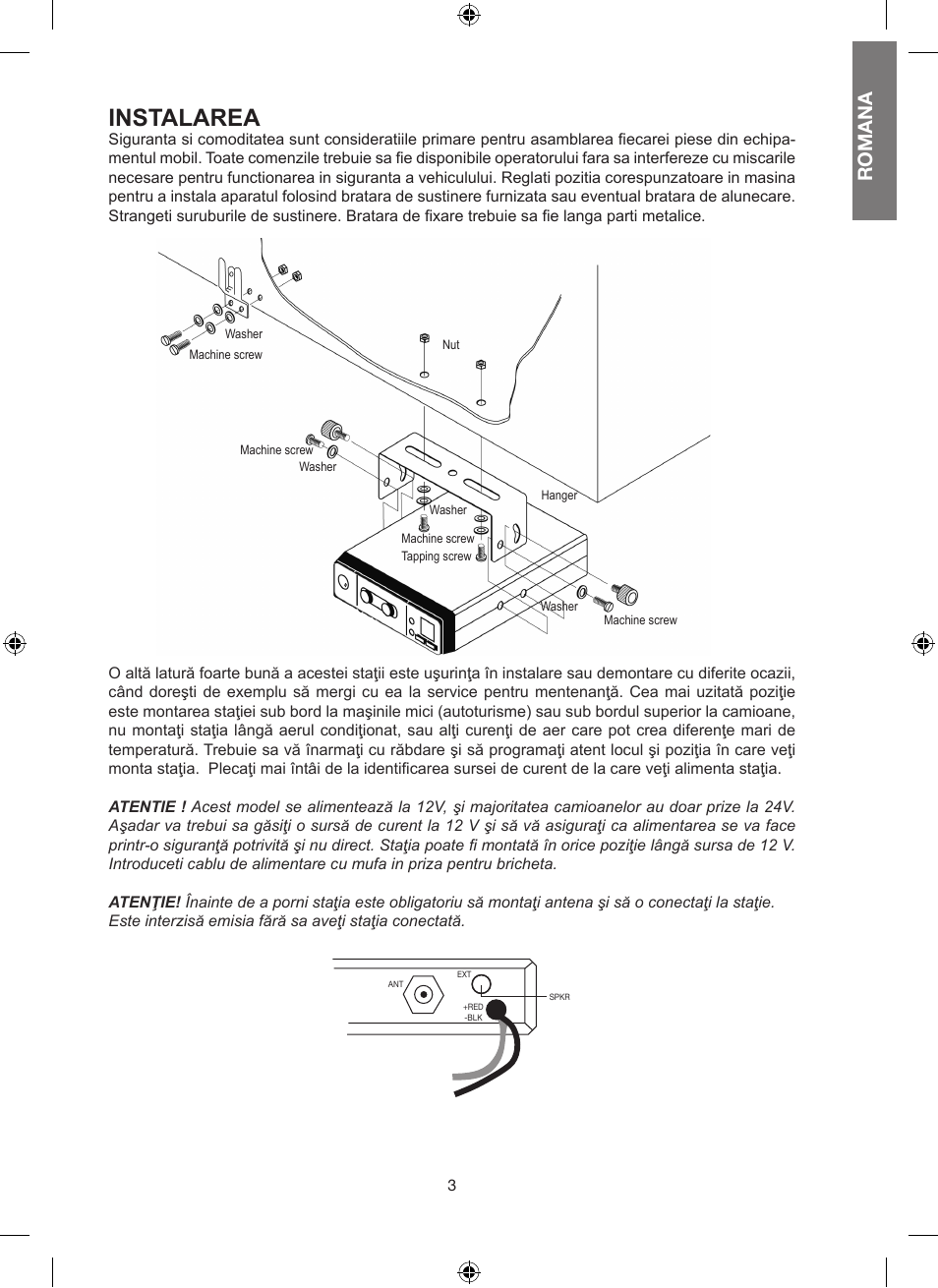 Instalarea, Romana | MIDLAND Alan 100 Plus B User Manual | Page 59 / 68