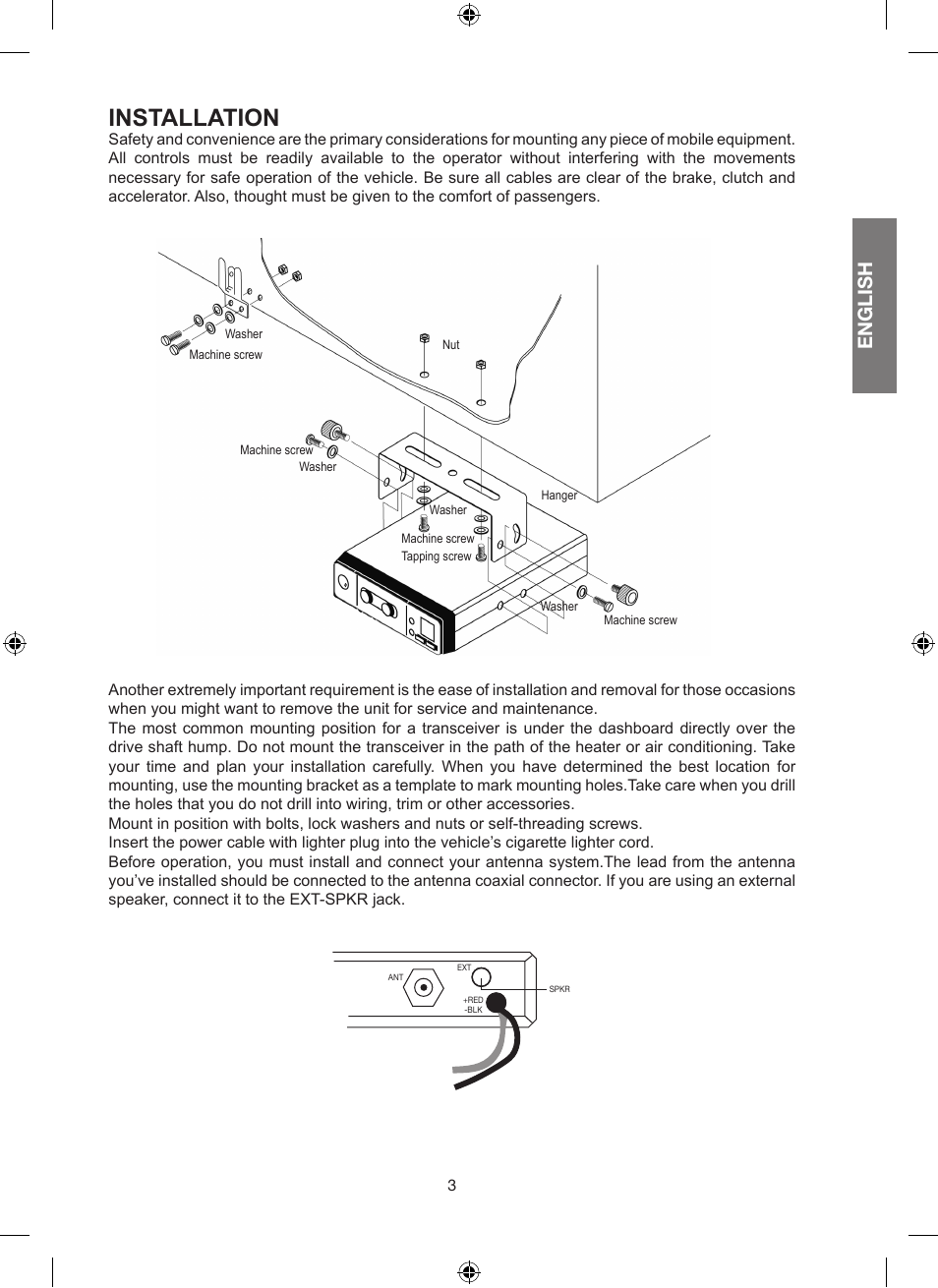 Installation, English | MIDLAND Alan 100 Plus B User Manual | Page 9 / 68