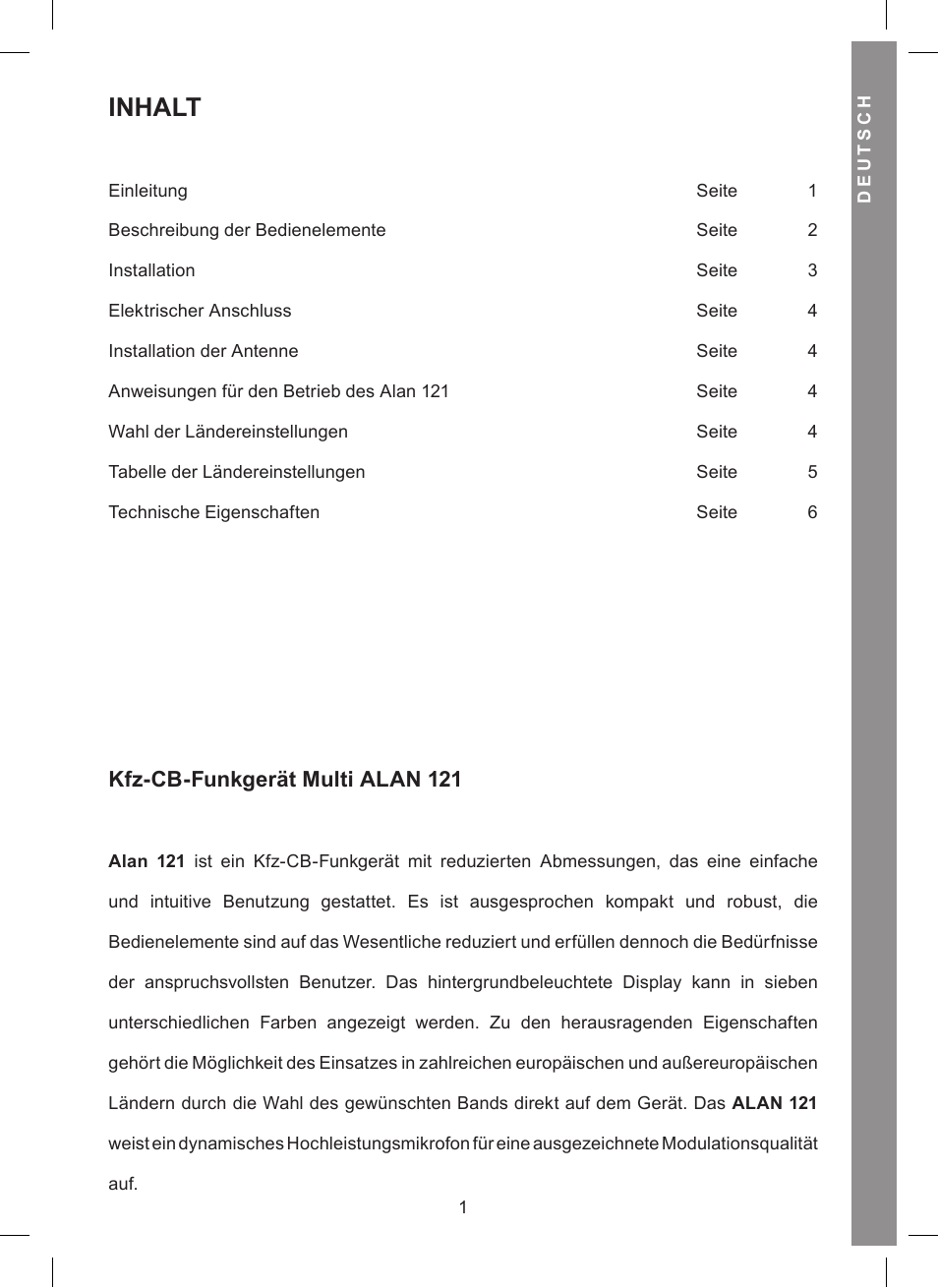 Inhalt, Kfz-cb-funkgerät multi alan 121 | MIDLAND Alan 121 User Manual | Page 13 / 48