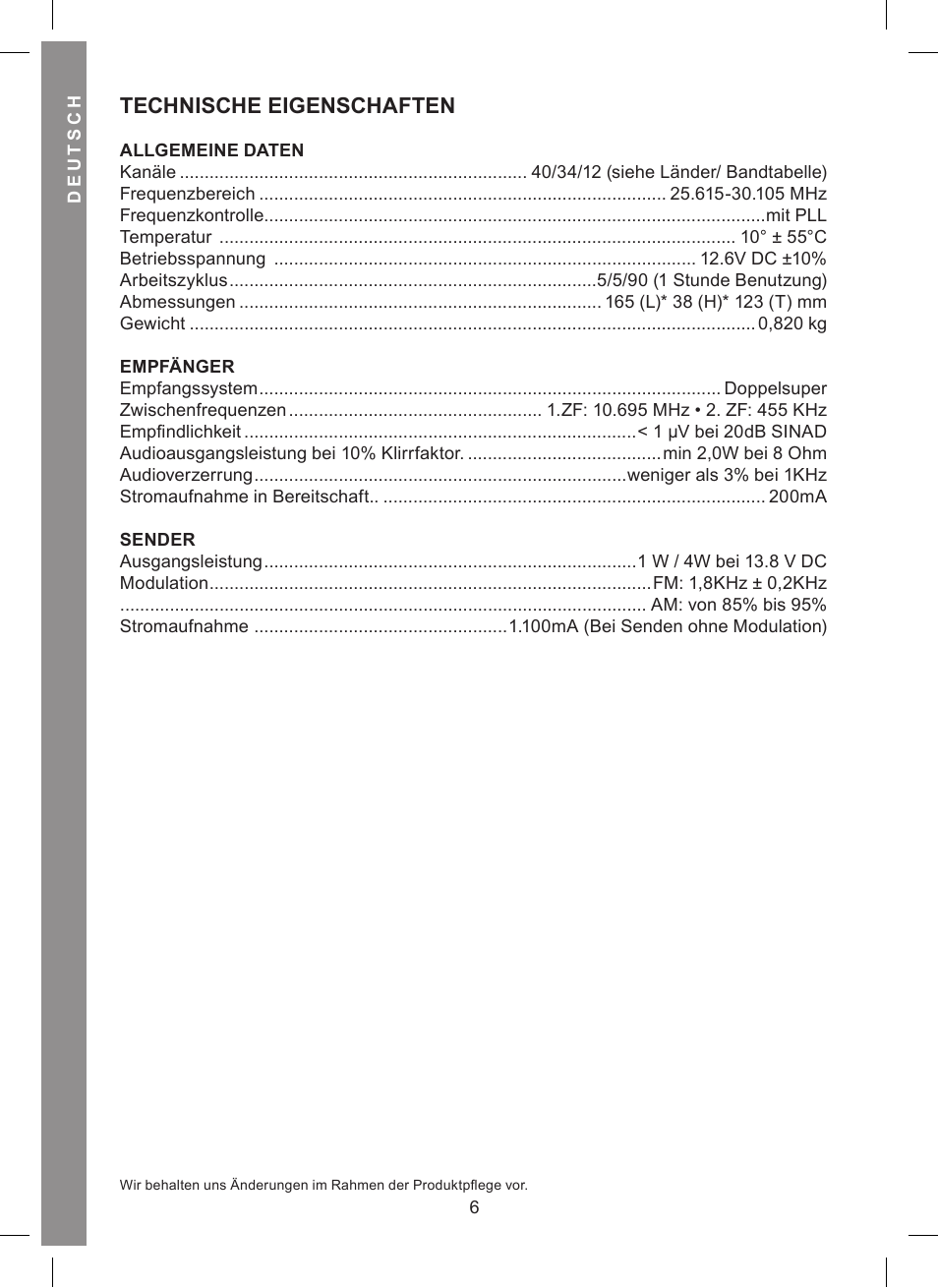 Technische eigenschaften | MIDLAND Alan 121 User Manual | Page 18 / 48