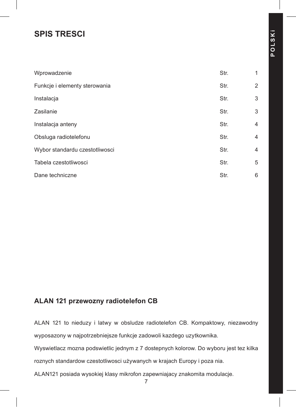 Spis tresci, Alan 121 przewozny radiotelefon cb | MIDLAND Alan 121 User Manual | Page 43 / 48