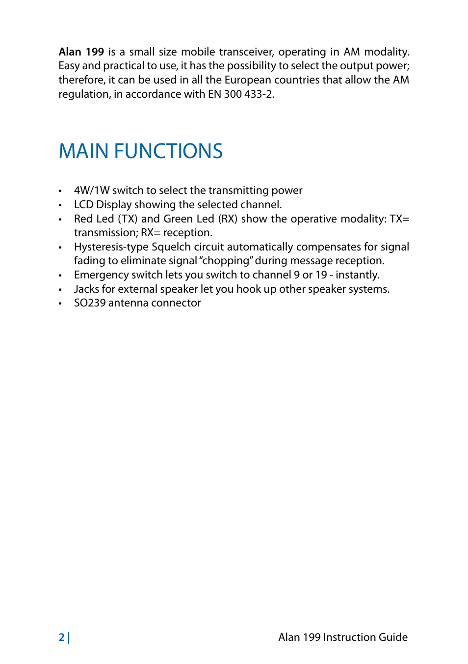 Main functions | MIDLAND Alan 199-A User Manual | Page 17 / 66