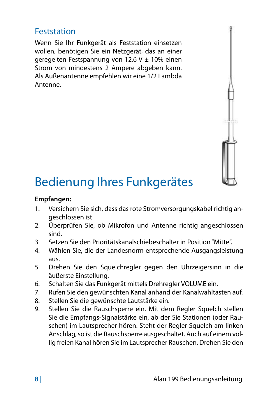 Feststation, Bedienung ihres funkgerätes | MIDLAND Alan 199-A User Manual | Page 35 / 66