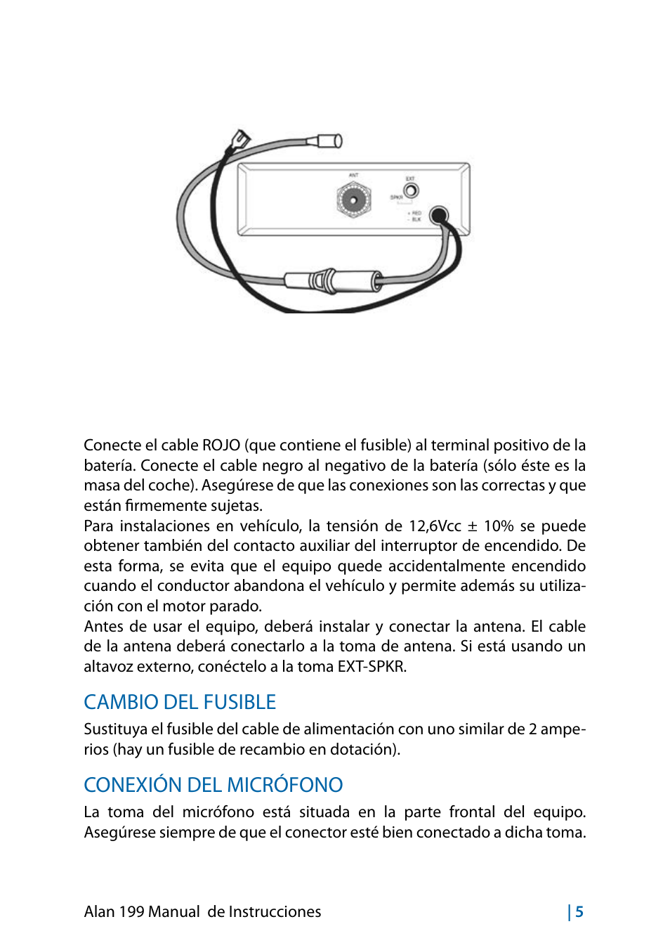 Cambio del fusible, Conexión del micrófono | MIDLAND Alan 199-A User Manual | Page 44 / 66