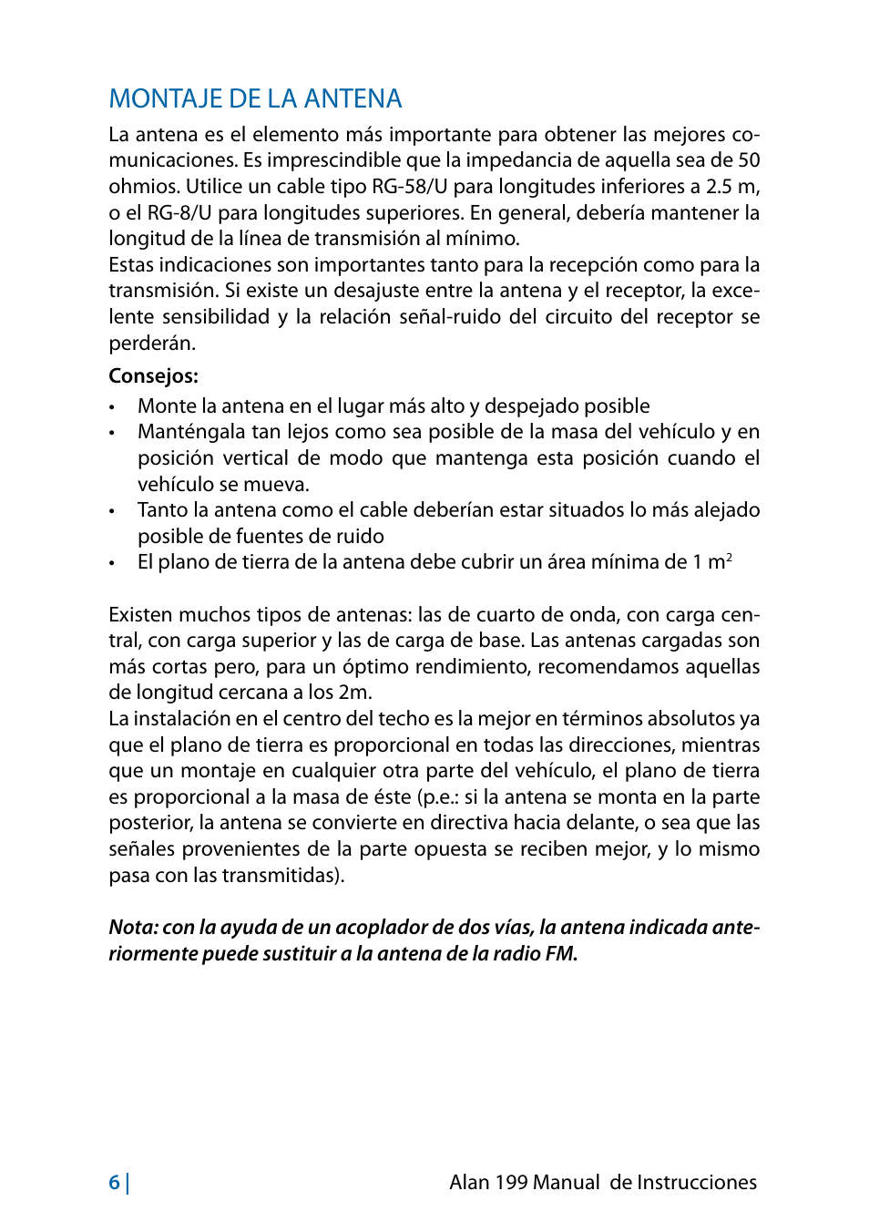 Montaje de la antena | MIDLAND Alan 199-A User Manual | Page 45 / 66