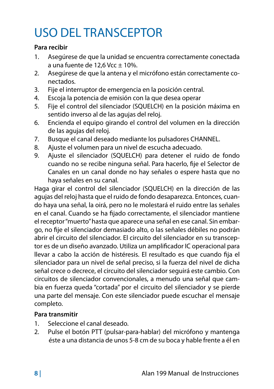 Uso del transceptor | MIDLAND Alan 199-A User Manual | Page 47 / 66