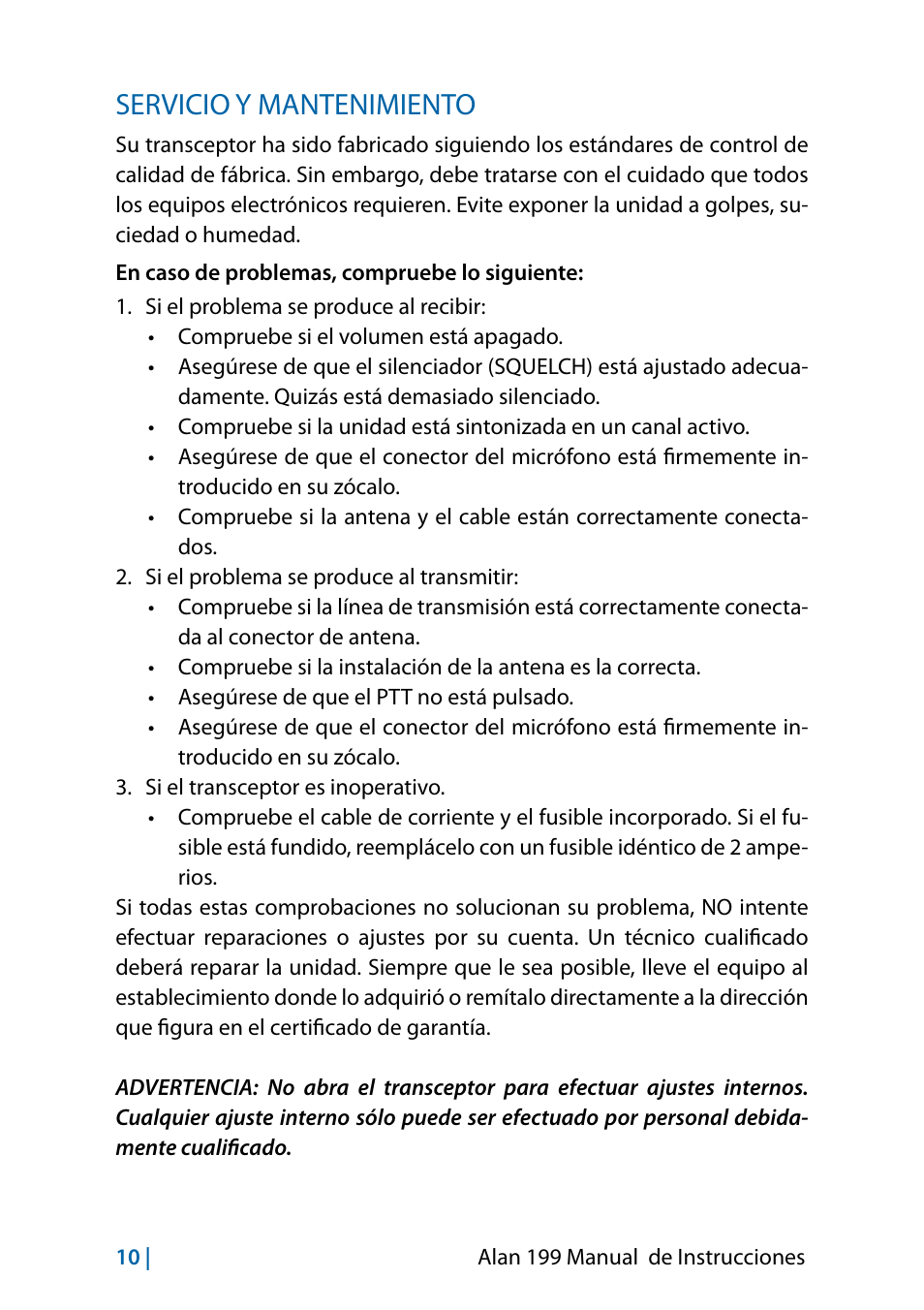 Servicio y mantenimiento | MIDLAND Alan 199-A User Manual | Page 49 / 66