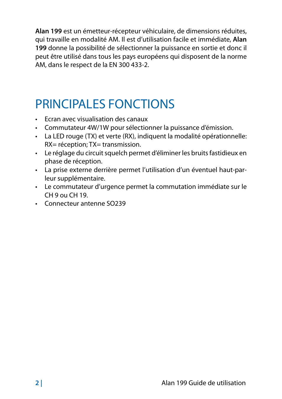 Principales fonctions | MIDLAND Alan 199-A User Manual | Page 53 / 66