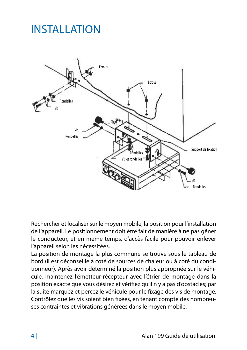 Installation, 4 | alan 199 guide de utilisation | MIDLAND Alan 199-A User Manual | Page 55 / 66