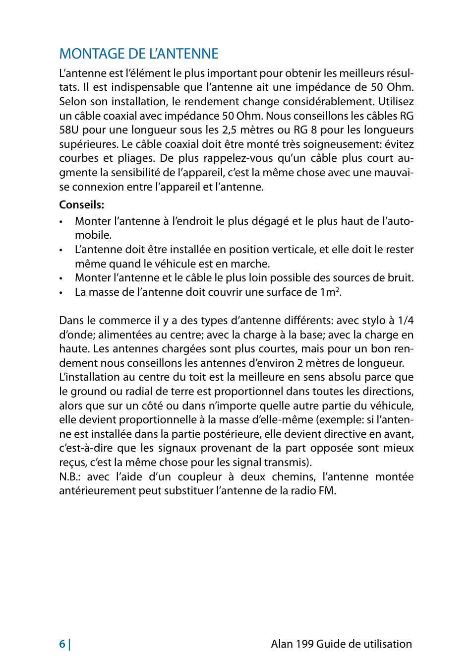 Montage de l’antenne | MIDLAND Alan 199-A User Manual | Page 57 / 66