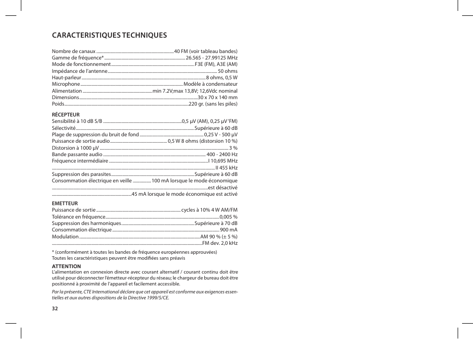 Caracteristiques techniques | MIDLAND Alan 42 multi User Manual | Page 32 / 54