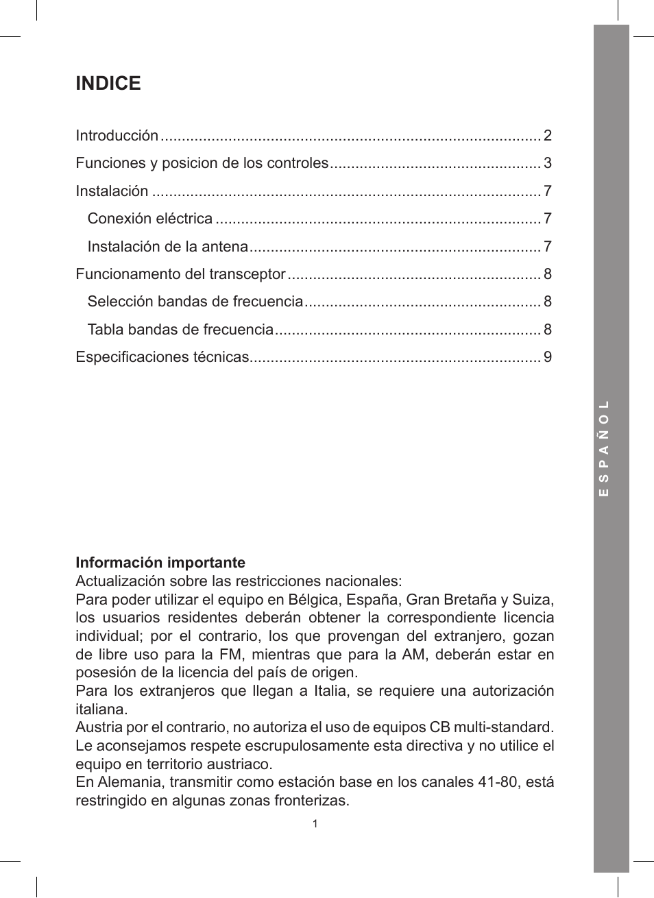 Indice | MIDLAND Alan 48 Excel multi User Manual | Page 31 / 74