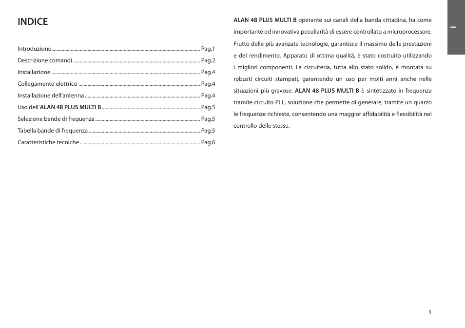 Indice | MIDLAND Alan 48 Plus Multi B User Manual | Page 3 / 56