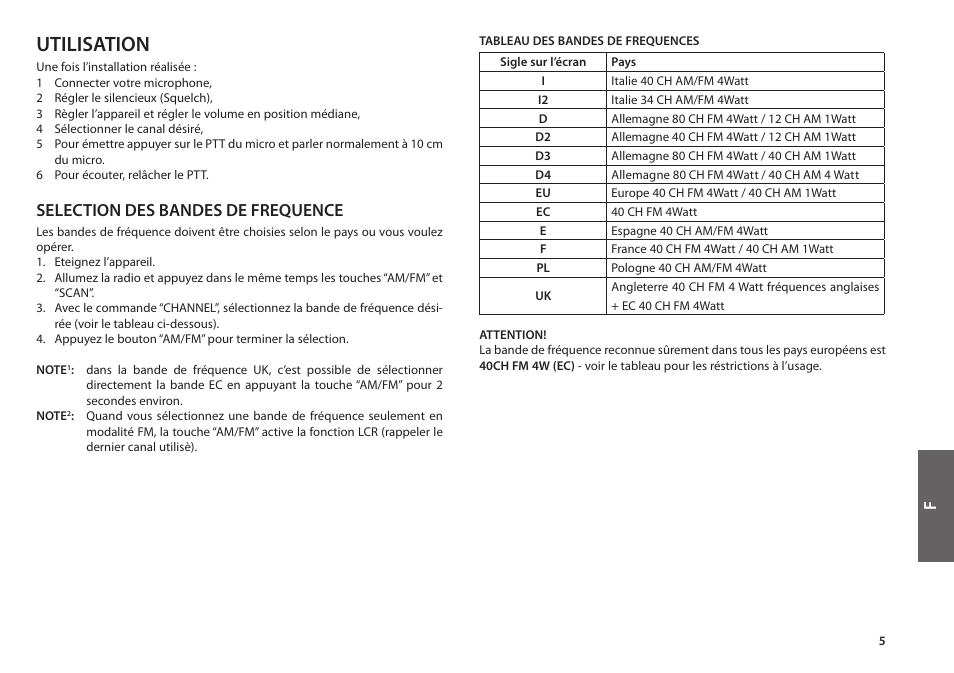 Utilisation, Selection des bandes de frequence | MIDLAND Alan 48 Plus Multi B User Manual | Page 31 / 56