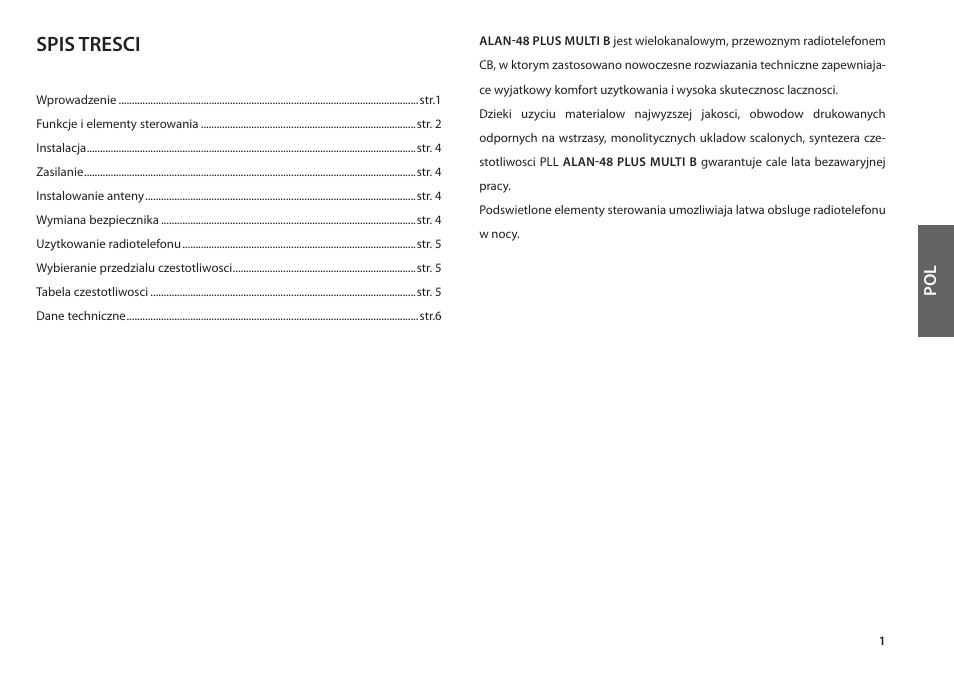 Spis tresci | MIDLAND Alan 48 Plus Multi B User Manual | Page 45 / 56