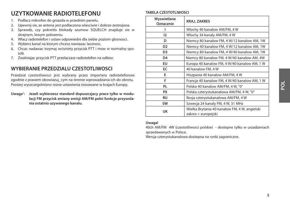 Uzytkowanie radiotelefonu, Wybieranie przedzialu czestotliwosci | MIDLAND Alan 48 Plus Multi B User Manual | Page 49 / 56