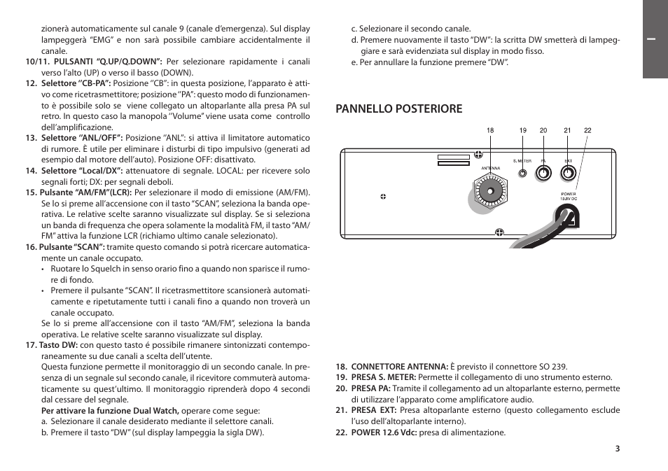 Pannello posteriore | MIDLAND Alan 48 Plus Multi B User Manual | Page 5 / 56