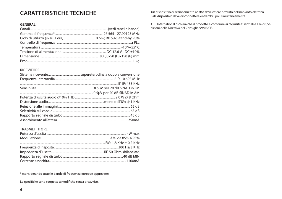 Caratteristiche tecniche | MIDLAND Alan 48 Plus Multi B User Manual | Page 8 / 56